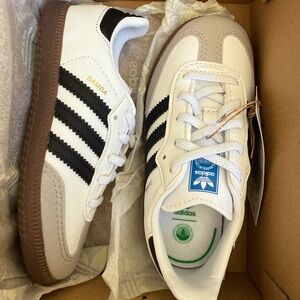 Adidas Kids Samba White, Black, and Brown Sneakers